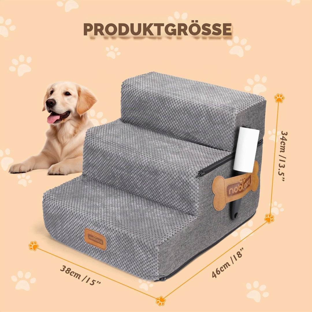 Nobleza Hundetreppe für Kleine Hunde, Hunderampe und Haustiertreppe mit Fusselrolle, 3 Stufen Katzen