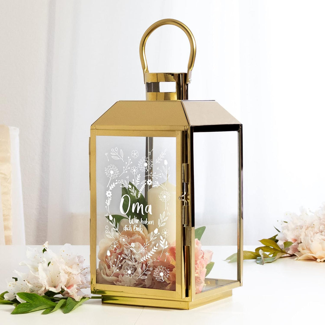 Laterne mit Gravur für Oma, Deko Kerzen Windlicht, Geschenk für Oma, Outdoor Garten Dekoration, Grav