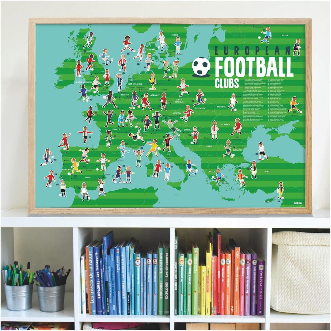 POPPIK 1841076 Sticker-Poster, Fussball, interaktives Lernposter mit Aufklebern, mehrsprachiges Fuss