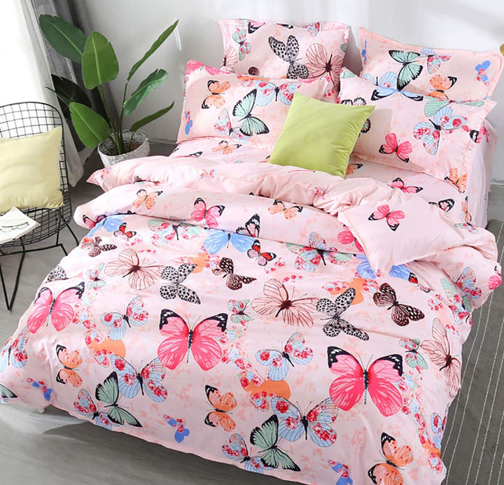AShanlan Mädchen Rosa Bettwäsche Schmetterling 135 x 200 Kinderbettwäsche Pink Bunt Butterfly 100% M