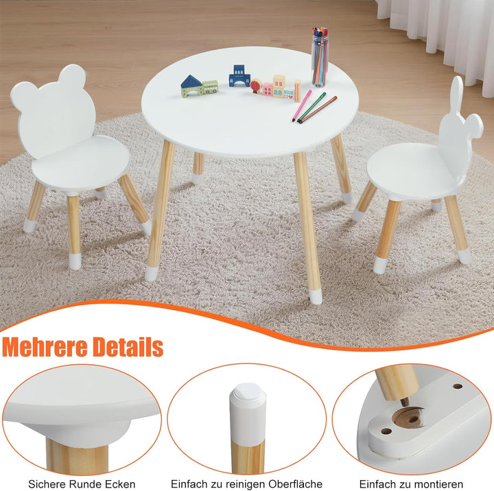 LALAHO Kindertisch mit 2 Stühle，Sitzgruppe Kinder，Kinder Schreibtisch/Maltisch für，Spieltisch，mit Ki