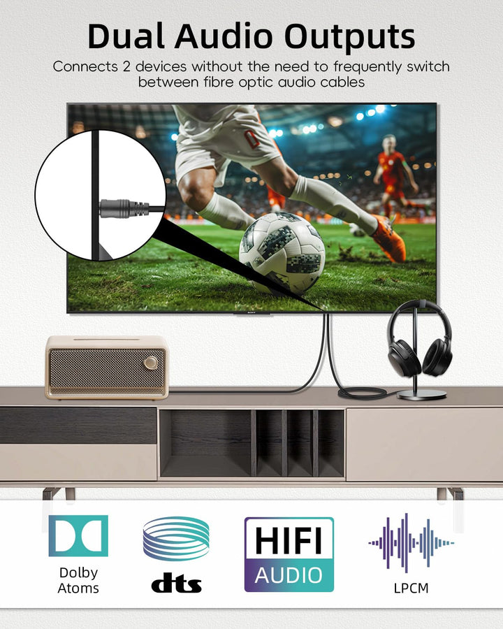 RIIEYOCA Toslink Splitter 1 in 2 out, 1 Stecker zu 2 Buchsen Optisches Audiokabel für Heimkino, Blu-