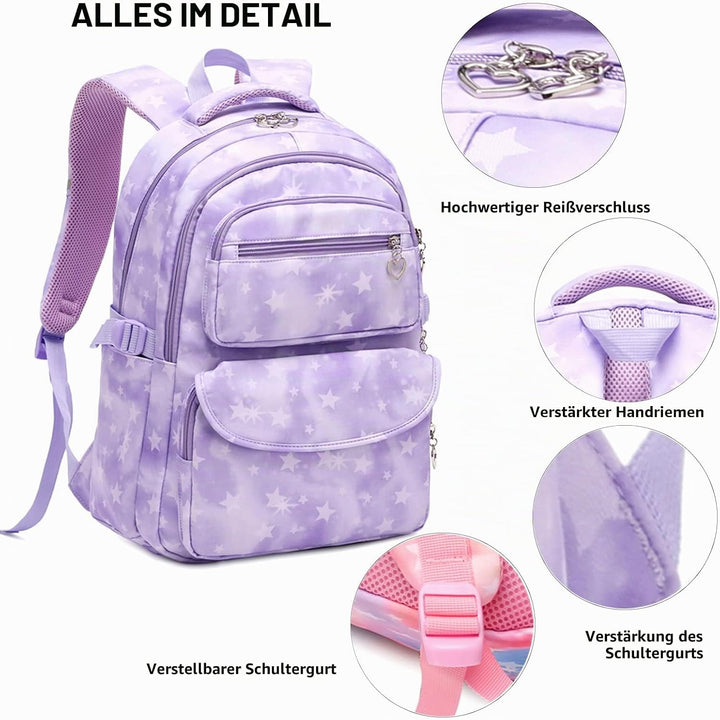 Schulrucksack Mädchen Leichtgewicht Schultasche Teenager Mädchen Rucksack Set Schulranzen 3 STK mit