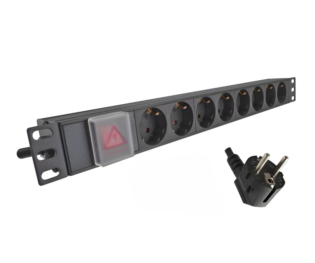 DINIC 19 Zoll Steckdosenleiste aus Aluminium, GS (8-Fach mit Schalter), 8-fach mit Schalter