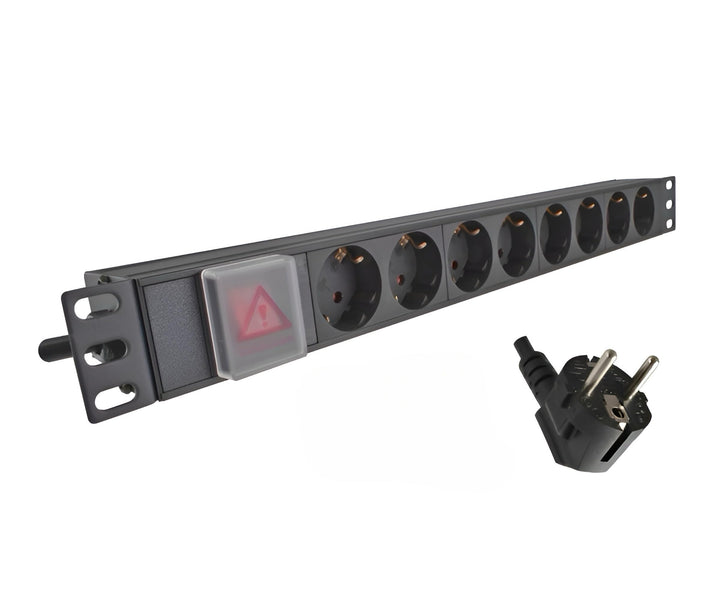 DINIC 19 Zoll Steckdosenleiste aus Aluminium, GS (8-Fach mit Schalter), 8-fach mit Schalter
