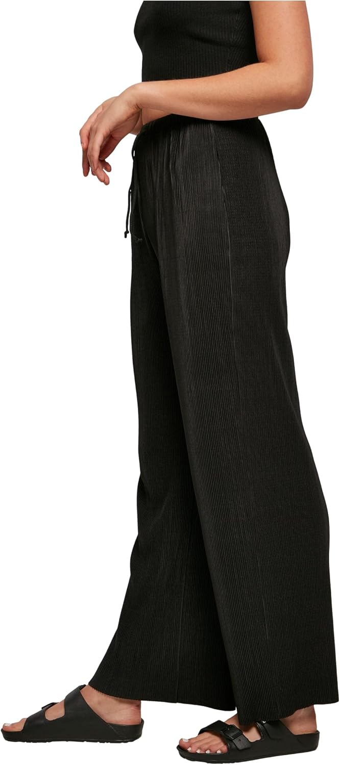Urban Classics Damen Hose Ladies Plisse Pants, leichte Stoffhose für Frauen, weites Bein, Kordelzug