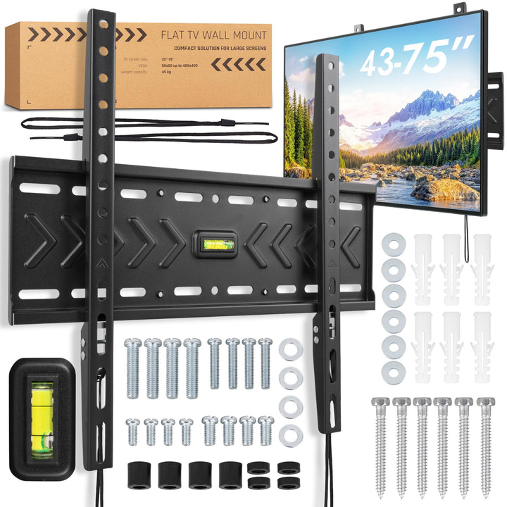 Visaro WMF75 TV Wandhalterung, Feste Halterung für 43-75 Zoll, Flach & Universal LED/LCD/OLED Fernse