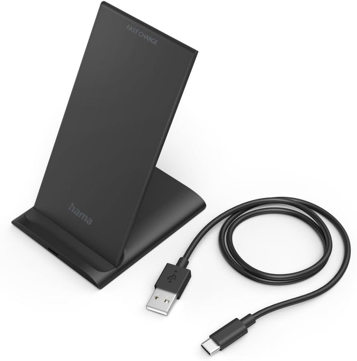 Hama Kabelloses Ladegerät QI-FC10S (Schnellladegerät, 10 W, Qi-Technologie, USB-C-Ladekabel), Schwar