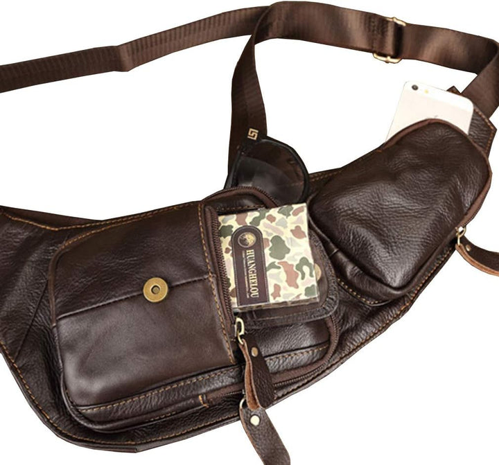 Hebetag Leder Sling Bag Wandern Daypack für Männer Frauen Braun, Braun