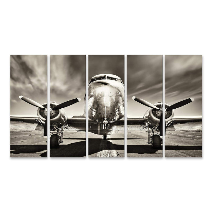 Bild Bilder auf Leinwand Retro-Flugzeug Wandbild Poster Leinwandbild TIO 170x80cm - 5 Teile XXL, 170
