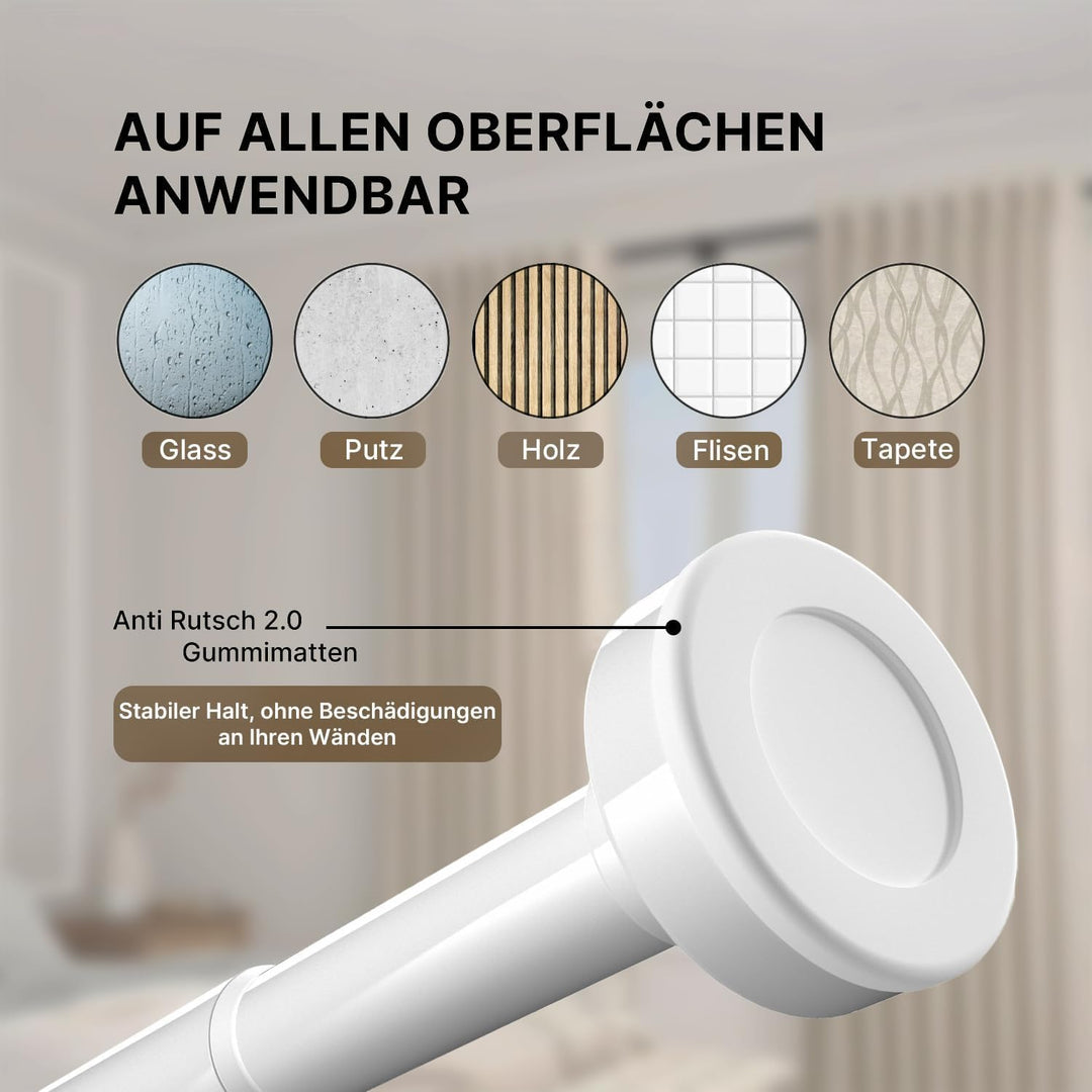 Teleskopstange zum Klemmen - Weiss, Ø 25 mm, 2Stück - Klemm Gardinenstange ohne Bohren - Vorhangstan