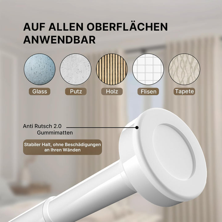 Teleskopstange zum Klemmen - Weiss, Ø 25 mm, 2Stück - Klemm Gardinenstange ohne Bohren - Vorhangstan