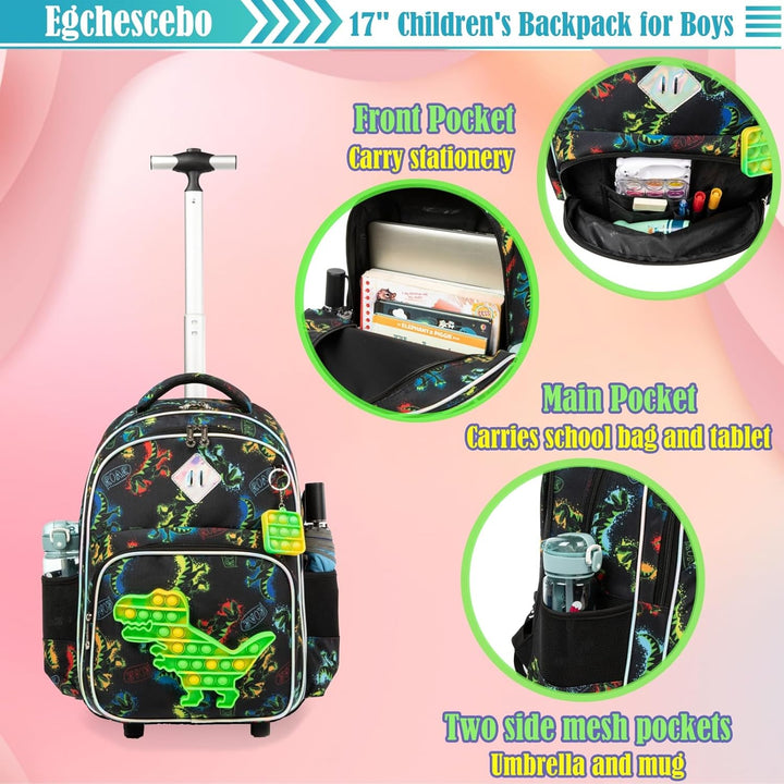 Egchescebo Schule Kinder Rolling Backpack für Mädchen mit Rädern Trolley Wheeled Backpack 041123-kon