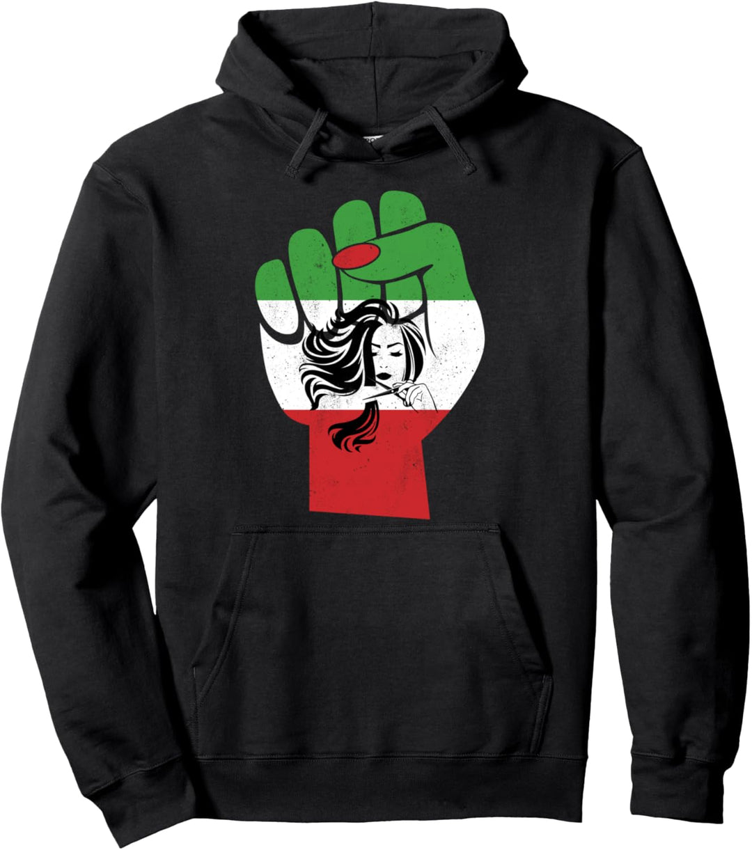 Iranische Flagge, weibliche Faust, FRAU HAAR CUT Unterstützung Iran Frauen Pullover Hoodie
