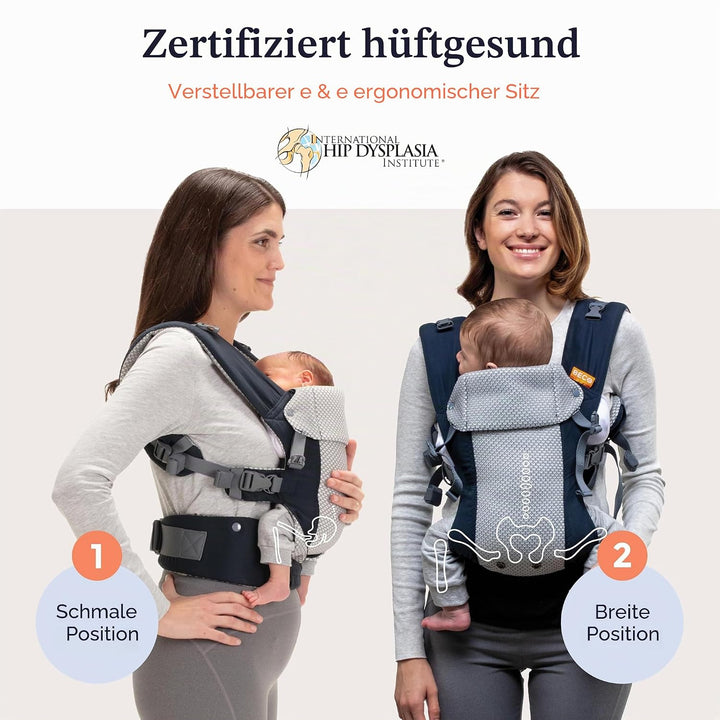 Beco Gemini Cool Babytrage Neugeborene ab Geburt bis Kleinkind - 4 Tragepositionen, Baby Trage, Baby