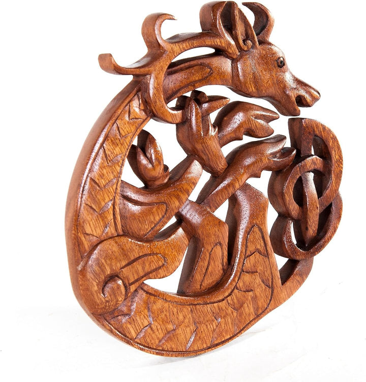 Windalf Celtic Irish Holzbild Wandornament CERNUN Ø 22 cm Keltischer Hirsch Wandrelief Keltische Kno