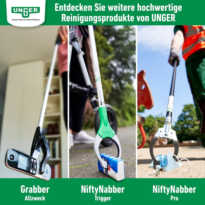 Unger NiftyNabber Pro Müllzange (130 cm lang, Allzweckgreifer, Stahlrohr, Abfallgreifer, Öffnungsmas