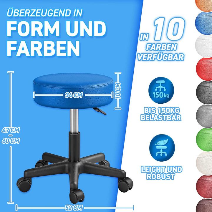 TRESKO® Rollhocker mit Lehne höhenverstellbar 10cm Dicke Polsterung Drehbar | Hocker 46-58cm | Arbei
