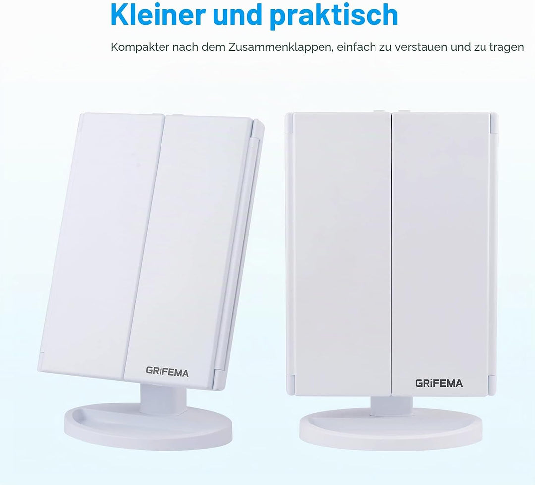 GRIFEMA Dreifach Faltbare Kosmetikspiegel mit 32 LED Licht, Schminkspiegel mit Beleuchtung, 3X/2X/1X