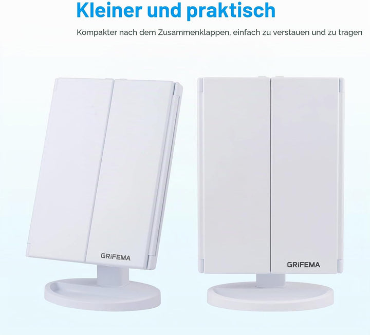 GRIFEMA Dreifach Faltbare Kosmetikspiegel mit 32 LED Licht, Schminkspiegel mit Beleuchtung, 3X/2X/1X
