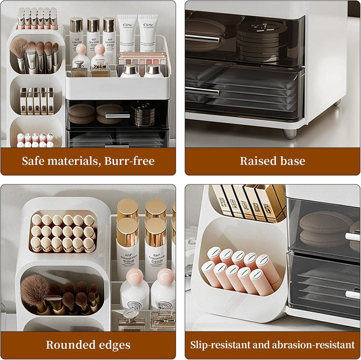 Make Up Organizer, Schminktisch Organizer mit Schubladen, 3-In-1 Aufbewahrungsbox Grosse für Makeup