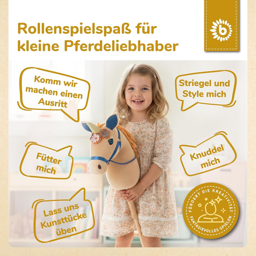 Bieco Steckenpferd Kinder Einhorn Magic | Hobby Horse | Rollen | Holz Stab | Stock Pferde Schöne für