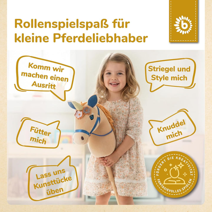 Bieco Steckenpferd Kinder Einhorn Magic | Hobby Horse | Rollen | Holz Stab | Stock Pferde Schöne für