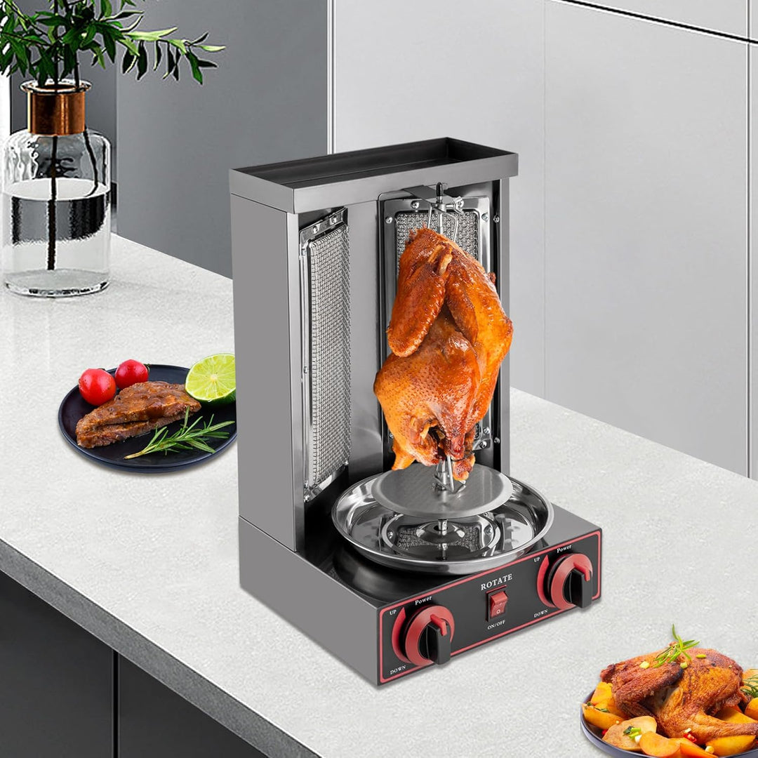 3000W Gas Dönergrill, 220V Vertikaler Multigrill, 360° Rotations Hähnchengrill mit 12KG Kapazität, E