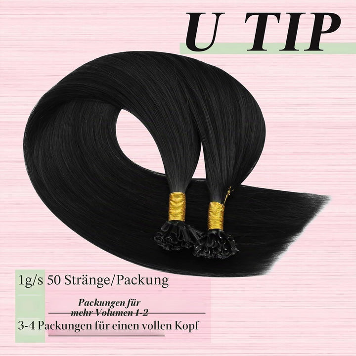 YoungSee 50g Extensions Echthaar Bondings Schwarz 45cm Bonding Extensions Echthaar Schwarz Naturlich