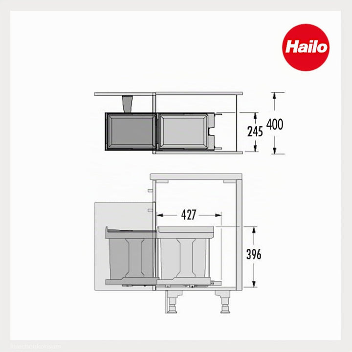 Hailo Abfallsammler 20L | Einbau-Mülleimer für Schrank ab 40 cm | Automatische Türanbindung mit Öffn