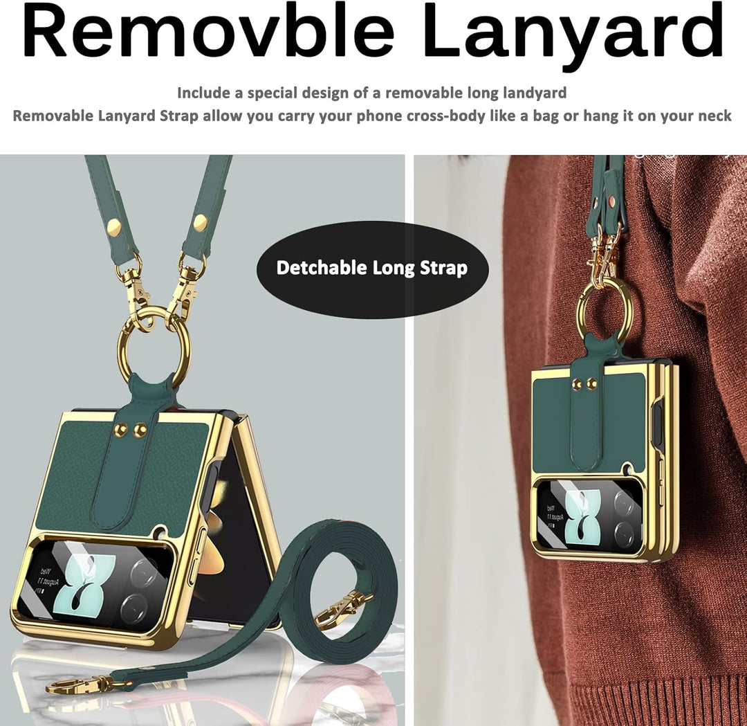Miimall Lederhülle Kompatibel mit Samsung Galaxy Z Flip 4 Hülle mit Kameraschutz, Z Flip4 Handyhülle