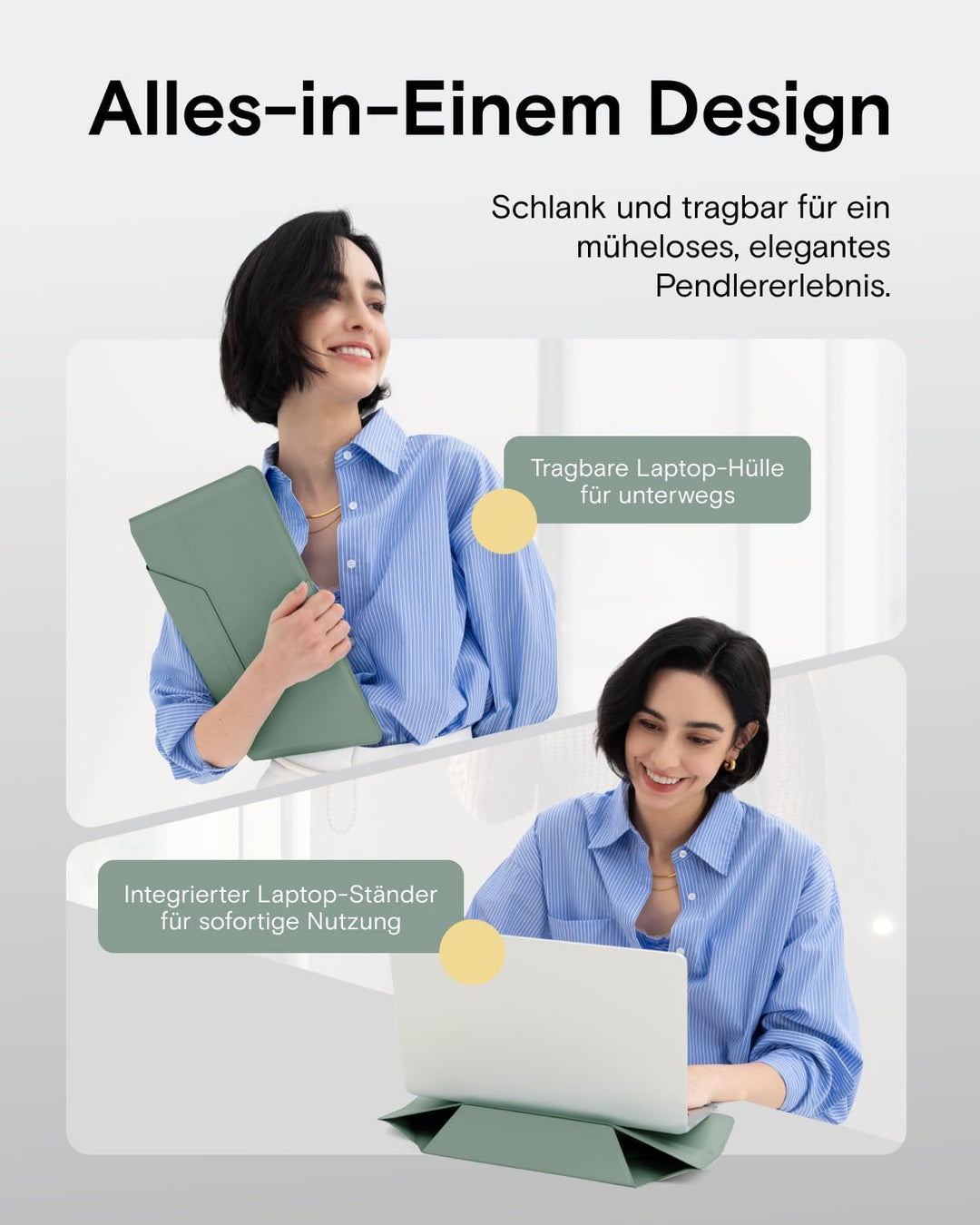 MOFT Laptoptasche Hülle & Laptop Ständer für 13,3 Zoll Laptop, Vegan Leder Laptoptasche mit Erweiter