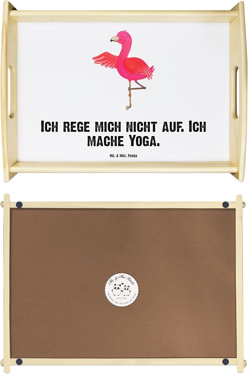 Mr. & Mrs. Panda Bett-Tablett Flamingo Yoga - Geschenk, Serviertablett, Achtsamkeit, Entspannung, Ro