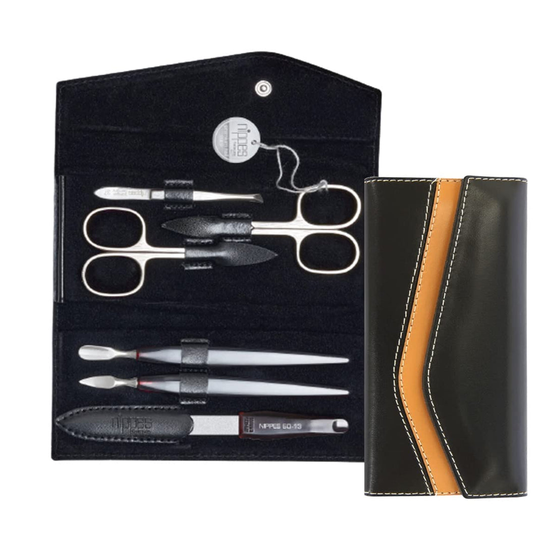 nippes Solingen Premium Line Maniküre Set Seam, 6-teilig, Edelstahl rost- und nickelfrei, Rindsleder