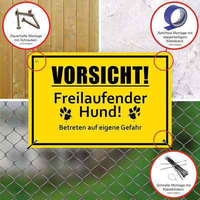 5 Stück Vorsicht! freilaufender Hund Schild 20 x 30 cm aus stabiler PVC Hartschaumplatte 3mm Achtung