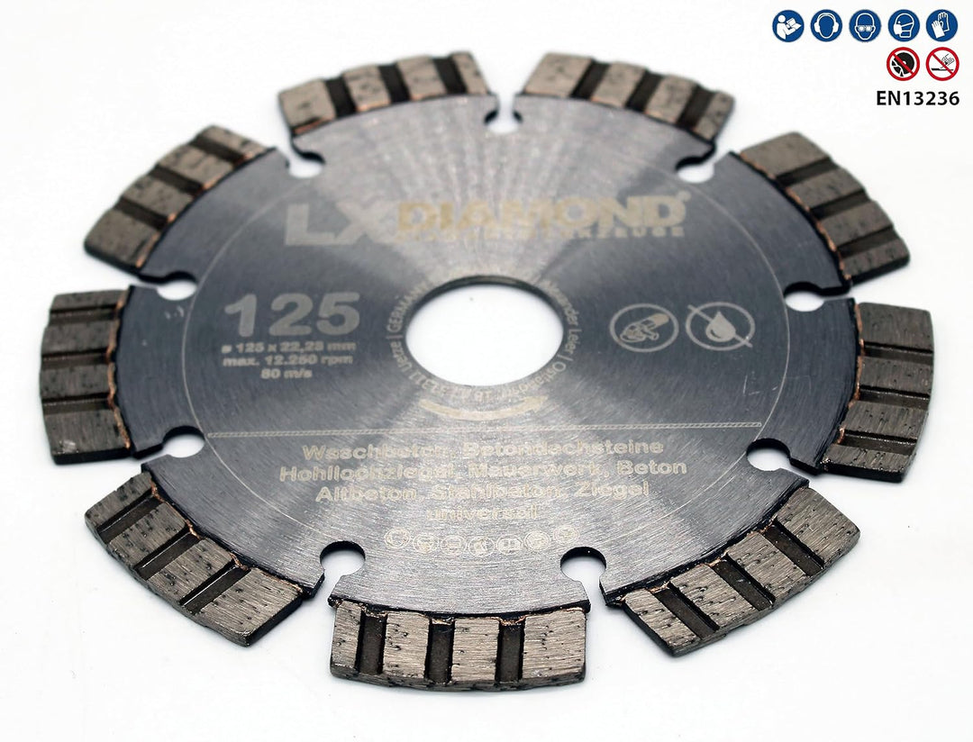 LXDIAMOND Diamant-Trennscheibe 125mm x 22,23mm Premium Laser Diamantscheibe Betonscheibe für Stein B