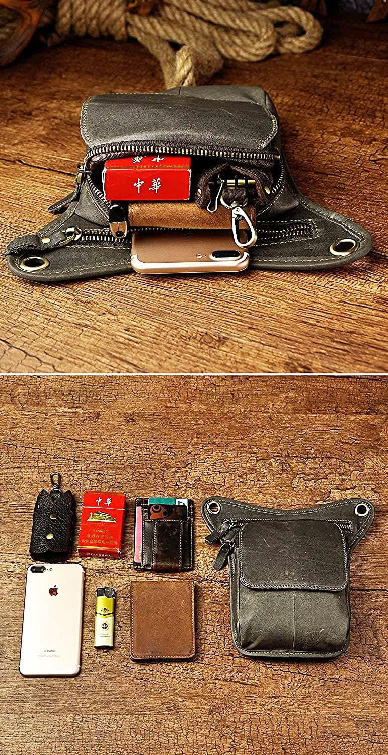 Le'aokuu Herren Echtes Leder Tasche Beinbeutel Beintasche Aussenbeintasche Hüfttasche Drop Leg Thigh