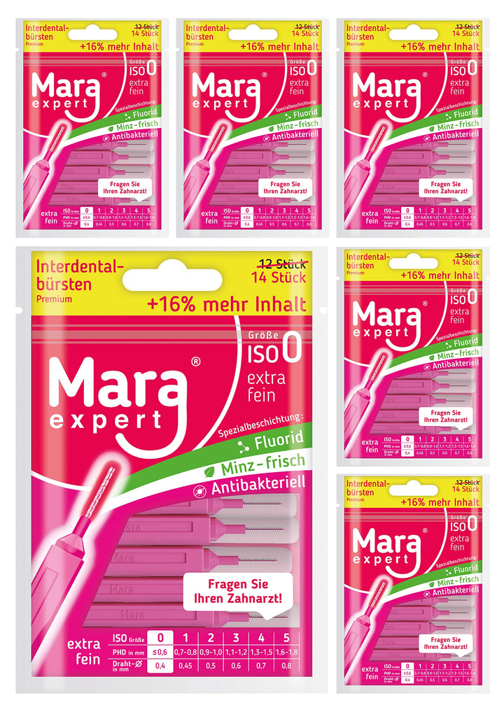 Interdentalbürsten Pink von MARA EXPERT | 0,4mm ISO 0 extra fein| 6 x 14 (=84) Interdentalbürsten-Bü