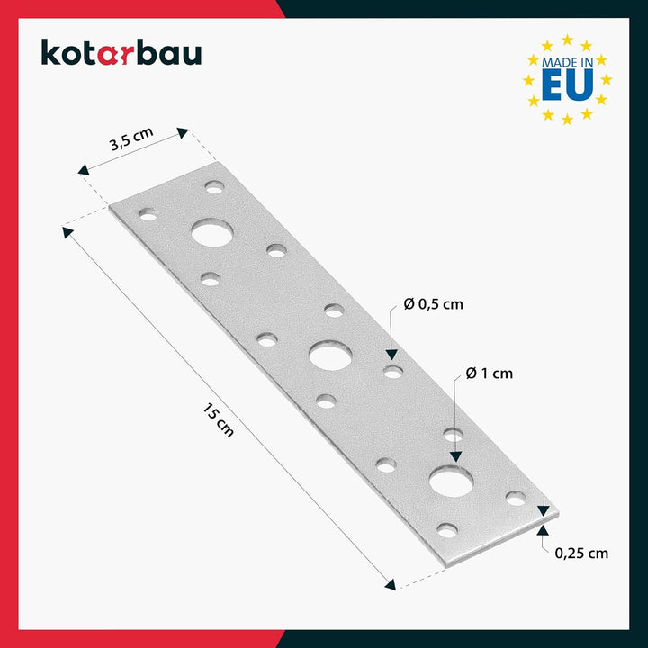 KOTARBAU® 9er Set Flachverbinder 150 mm x 35 mm Lochplatte Verzinkt Silber Holzverbinder Innen – Aus