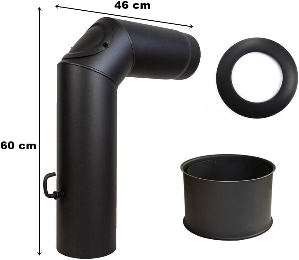 Kaminrohr Ofenrohr-Set Standard 2mm Hauptrohrset mit Drosselklappe Ofenbogen Wandrosette & Wandfutte