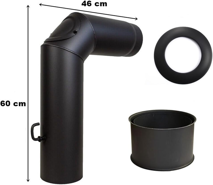Kaminrohr Ofenrohr-Set Standard 2mm Hauptrohrset mit Drosselklappe Ofenbogen Wandrosette & Wandfutte