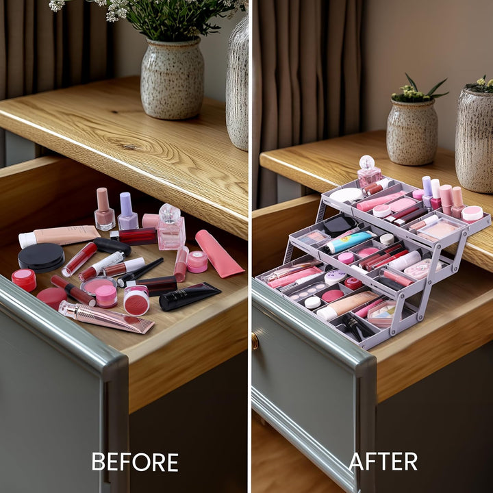 BELLE VOUS Erweiterbarer Schubladenorganizer - 3-stufiger Kommode Organizer für Make-up und Schmuck