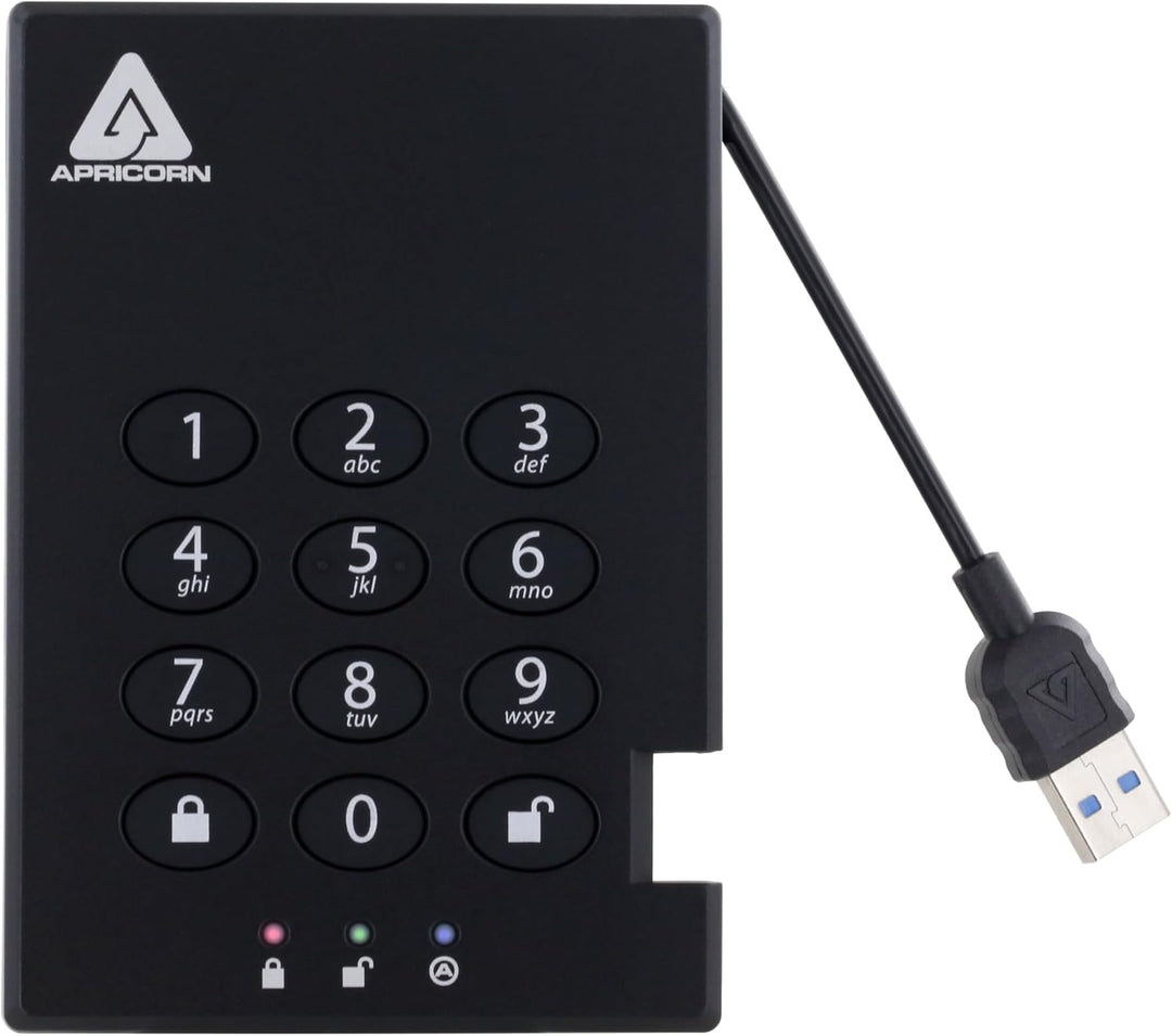 Apricorn 1 TB Aegis Schloss mit Zahlenkombination zum Verschlüsseln Einer USB 3.0 256-Bit AES XTS tr