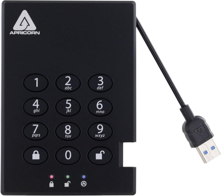 Apricorn 1 TB Aegis Schloss mit Zahlenkombination zum Verschlüsseln Einer USB 3.0 256-Bit AES XTS tr