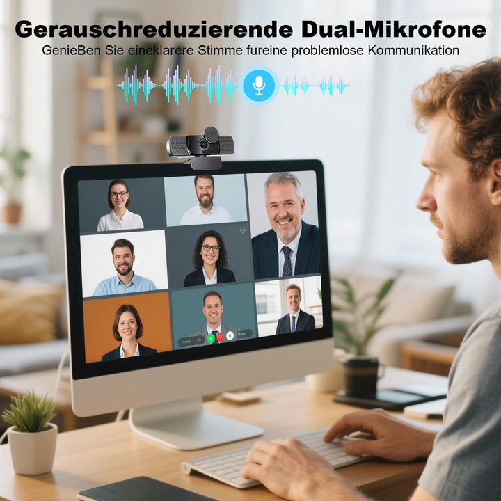 2K Full HD Webcam, Neefeaer USB Webcam mit Mikrofon und Abdeckung und Stativ, 85 Stichtfeld, Automat