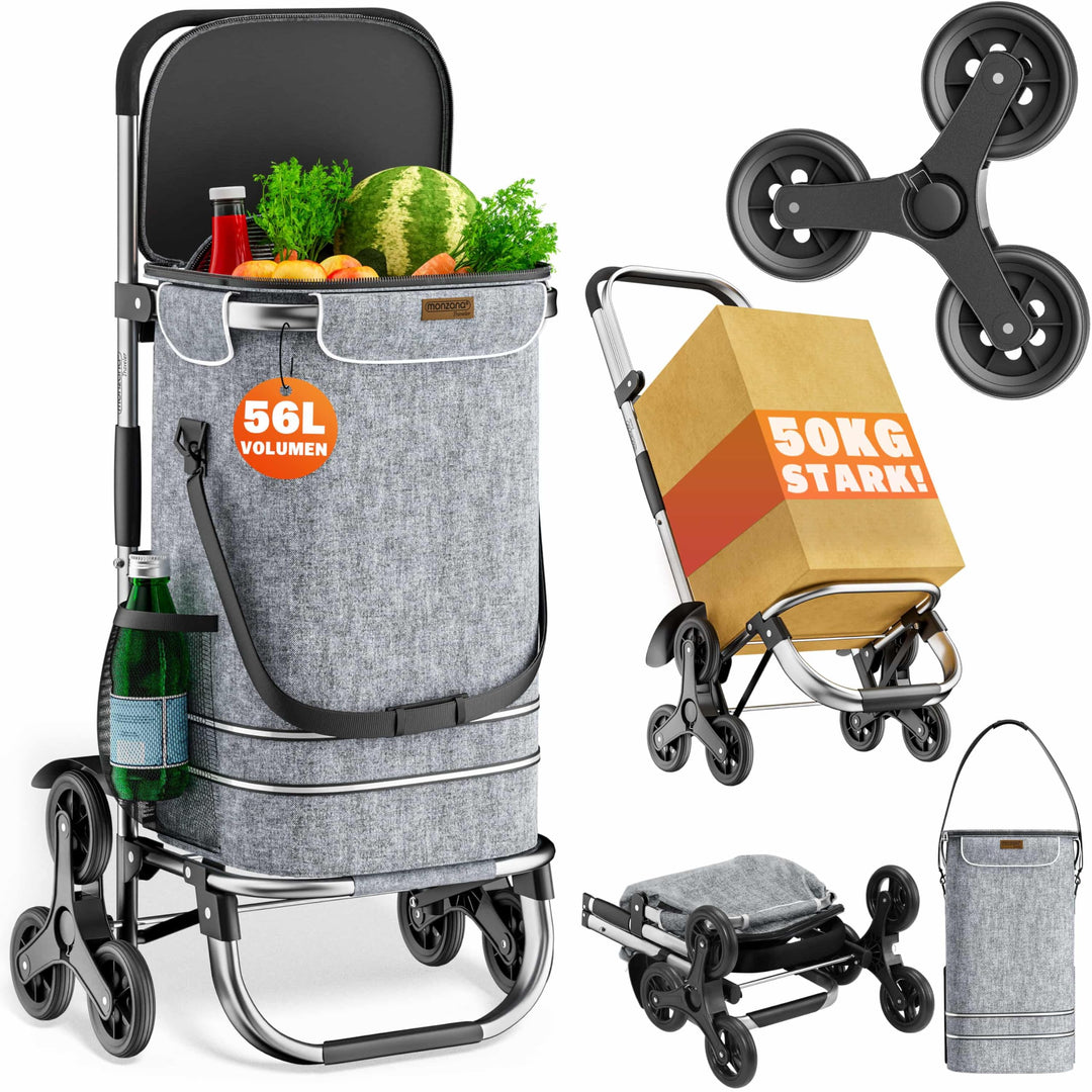 Monzana 2in1 Einkaufstrolley 38 L Klappbar Abnehmbare Tasche 6 Rollen Treppensteiger Einkaufswagen E