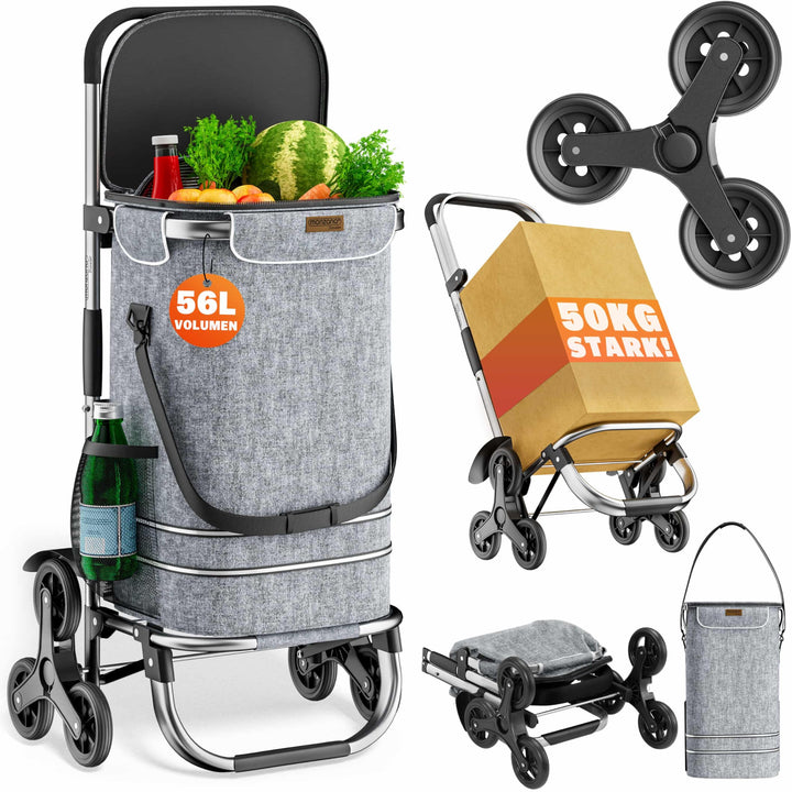 Monzana 2in1 Einkaufstrolley 38 L Klappbar Abnehmbare Tasche 6 Rollen Treppensteiger Einkaufswagen E