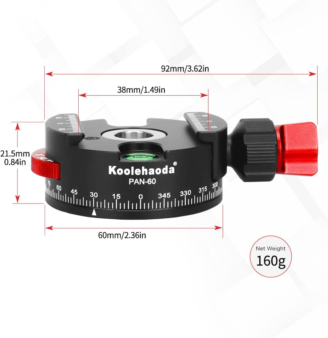Koolehaoda Panorama Stativkopf 360º Ganzmetall Stativkopf mit Indexierrotator kompatibel zum Arca Sw