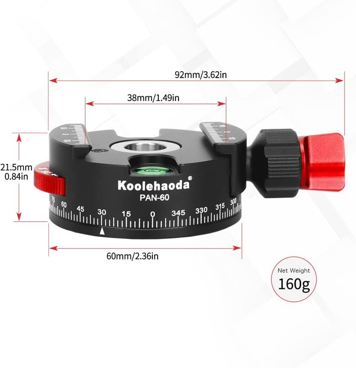 Koolehaoda Panorama Stativkopf 360º Ganzmetall Stativkopf mit Indexierrotator kompatibel zum Arca Sw