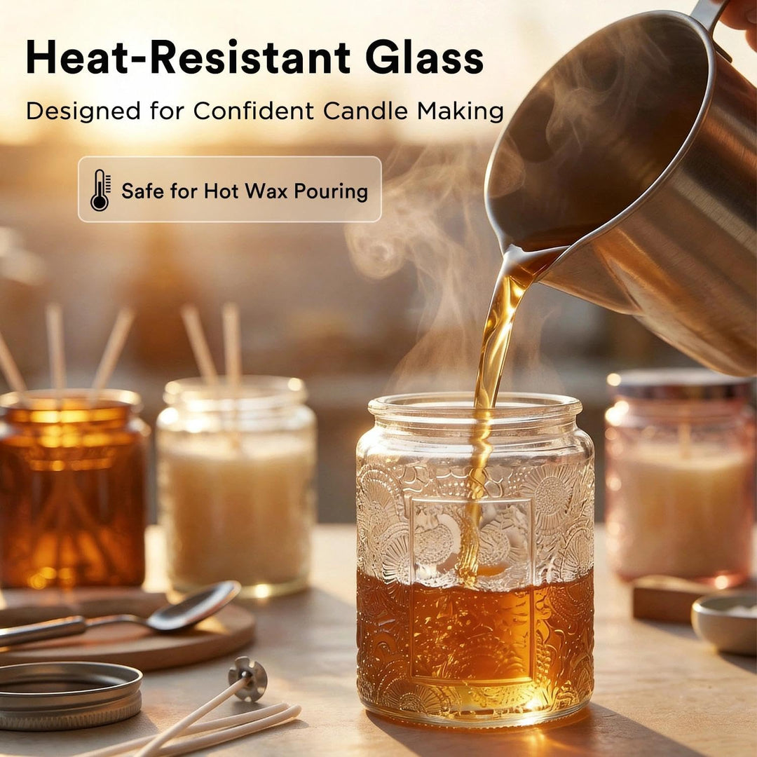LumaCraft Candle Luxus Relief Kerzengläser zum Kerzen giessen- 12er Pack Leere Glasgefässe mit Luftd